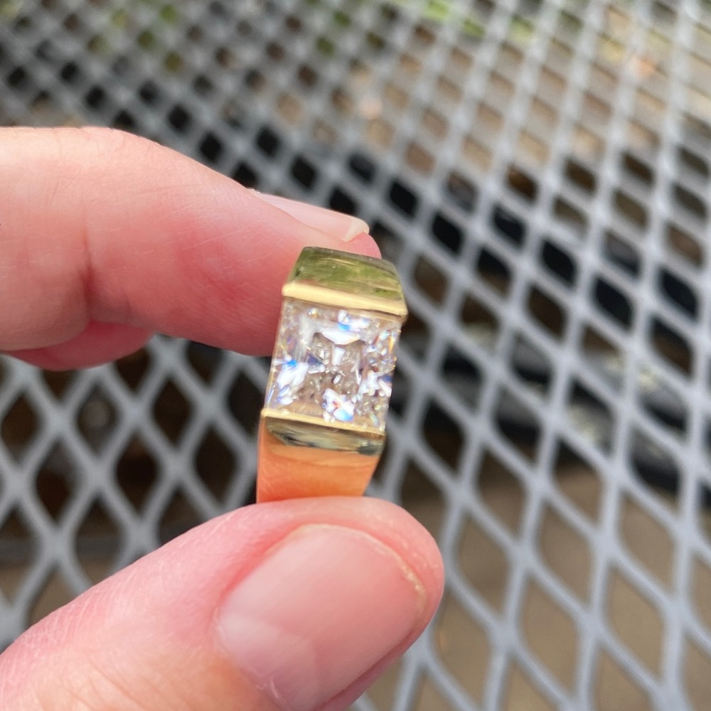 Preowned Gold vermail sterling silver  solitare Diamonique ring 6 Excellent